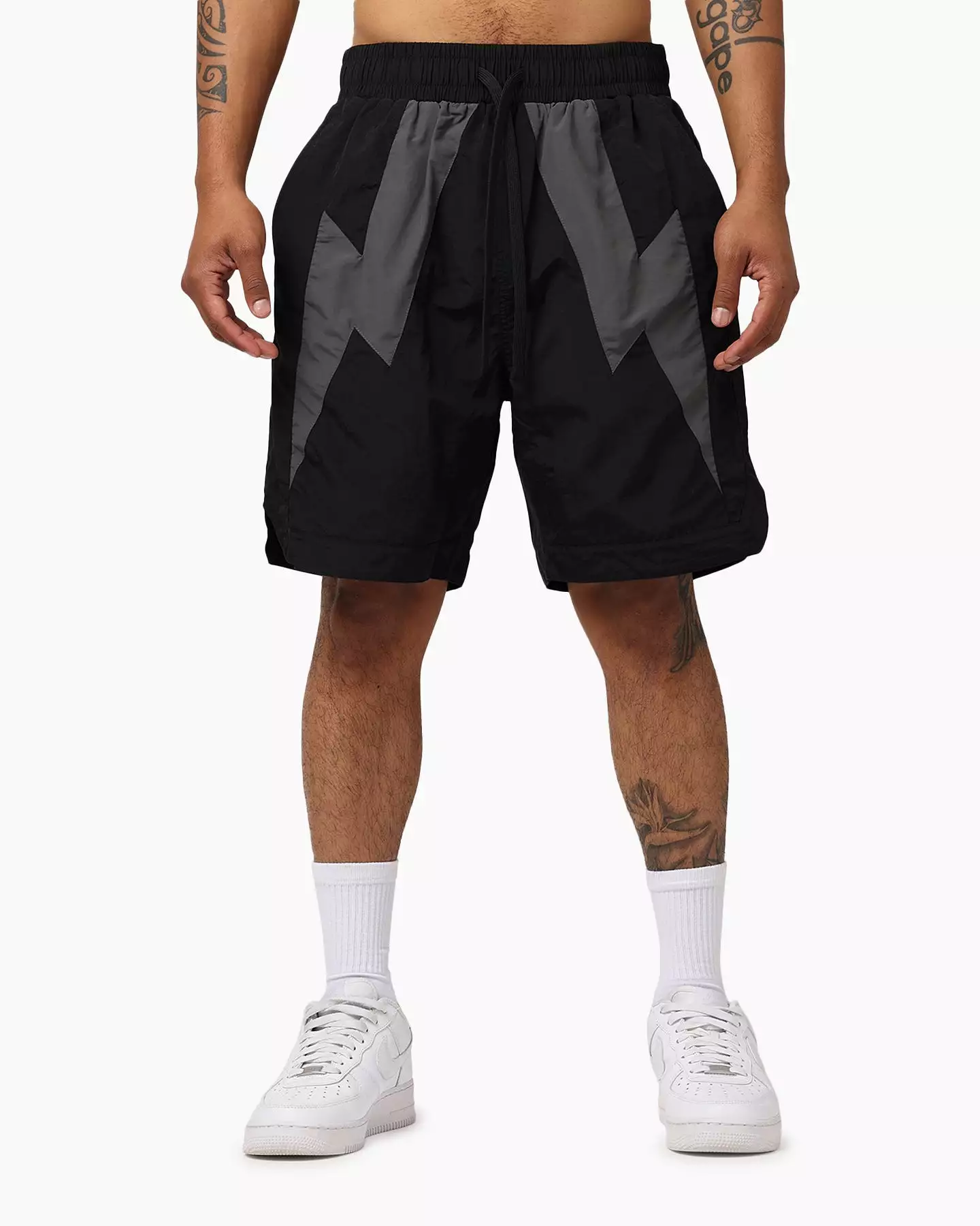 The Anti Order Black/Grey Eres Nylon Shorts.