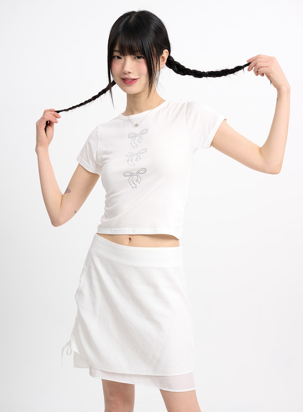 Three Ribbons Short Sleeve Crop Top CM415