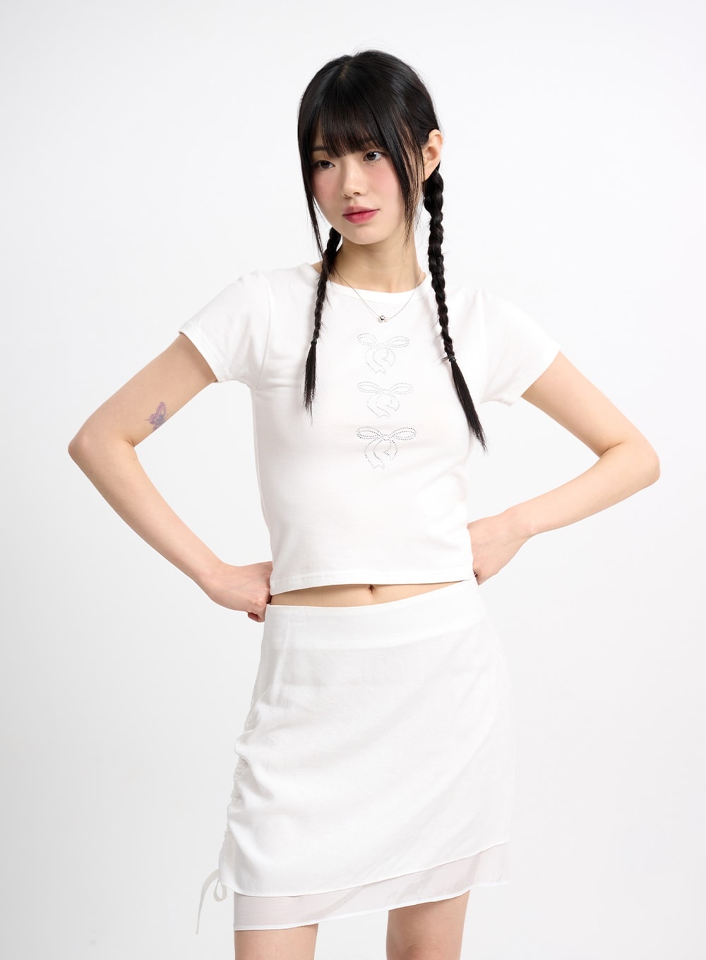 Three Ribbons Short Sleeve Crop Top CM415