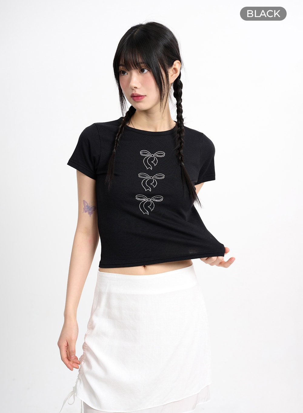 Three Ribbons Short Sleeve Crop Top CM415