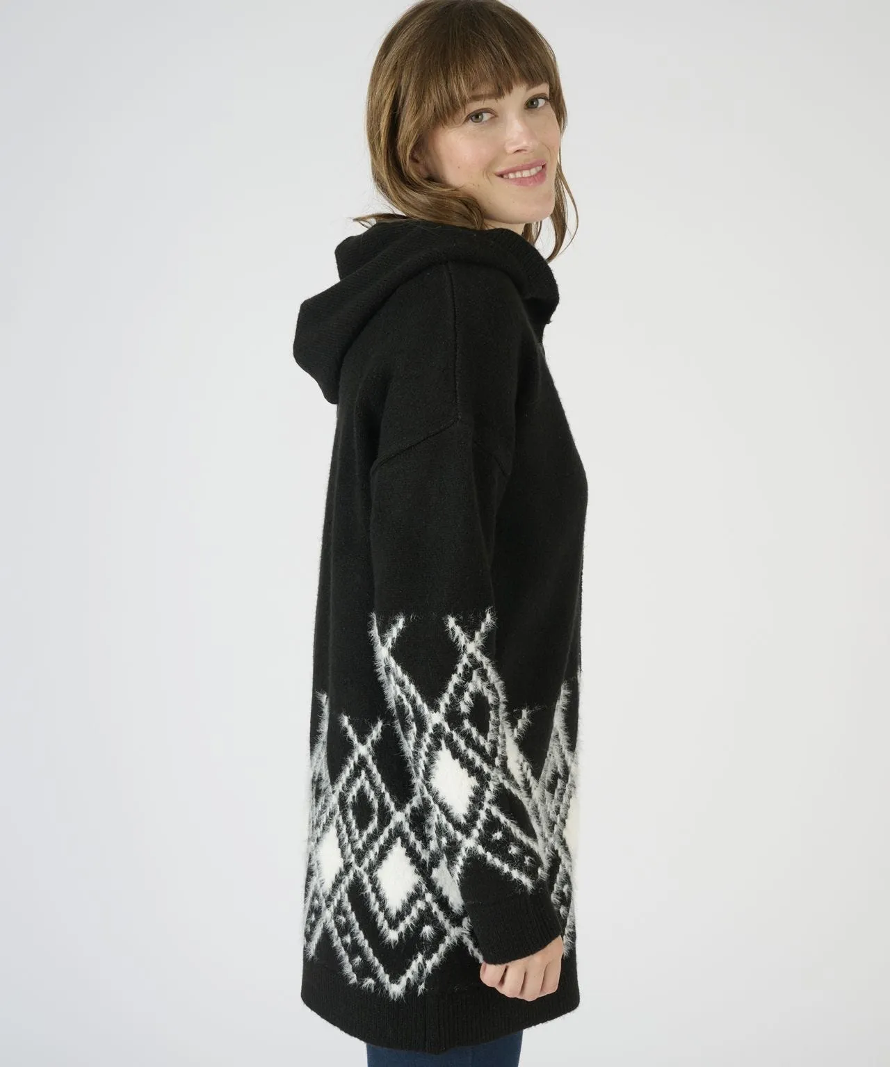 Toasty Thermal Jacquard Hooded Cardigan