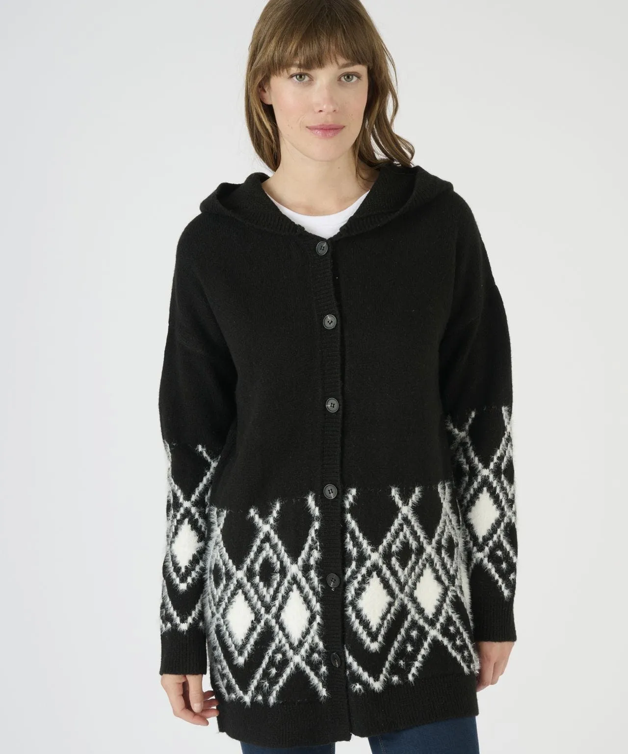 Toasty Thermal Jacquard Hooded Cardigan