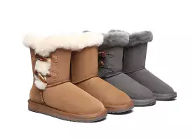 UGG Australian Shepherd Short Boots Talia, Twin Face Sheepskin, Double Horn Toggle Closure.