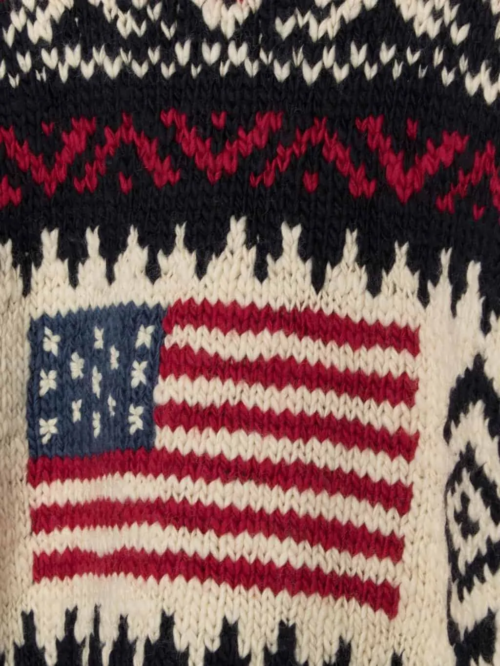 Vintage USA Flag Polo by Ralph Lauren Cowichan Knitted Cardigan - Large