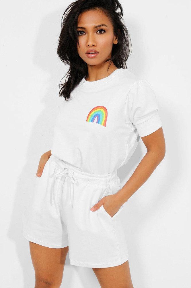 White Rainbow Print T-Shirt And Shorts Set - Google SEO: White Rainbow T-Shirt And Shorts Set