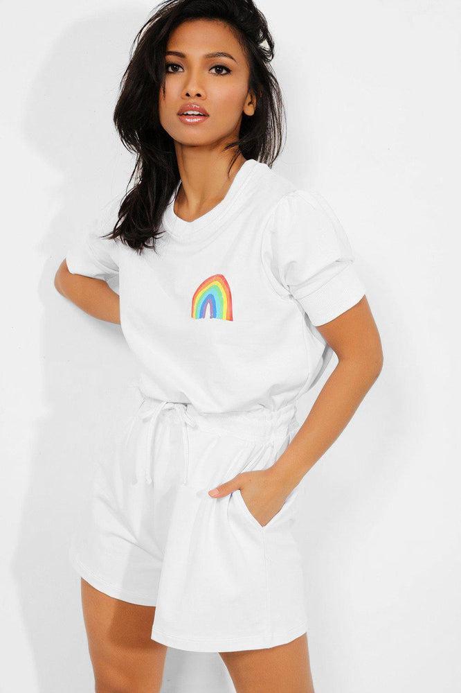 White Rainbow Print T-Shirt And Shorts Set - Google SEO: White Rainbow T-Shirt And Shorts Set