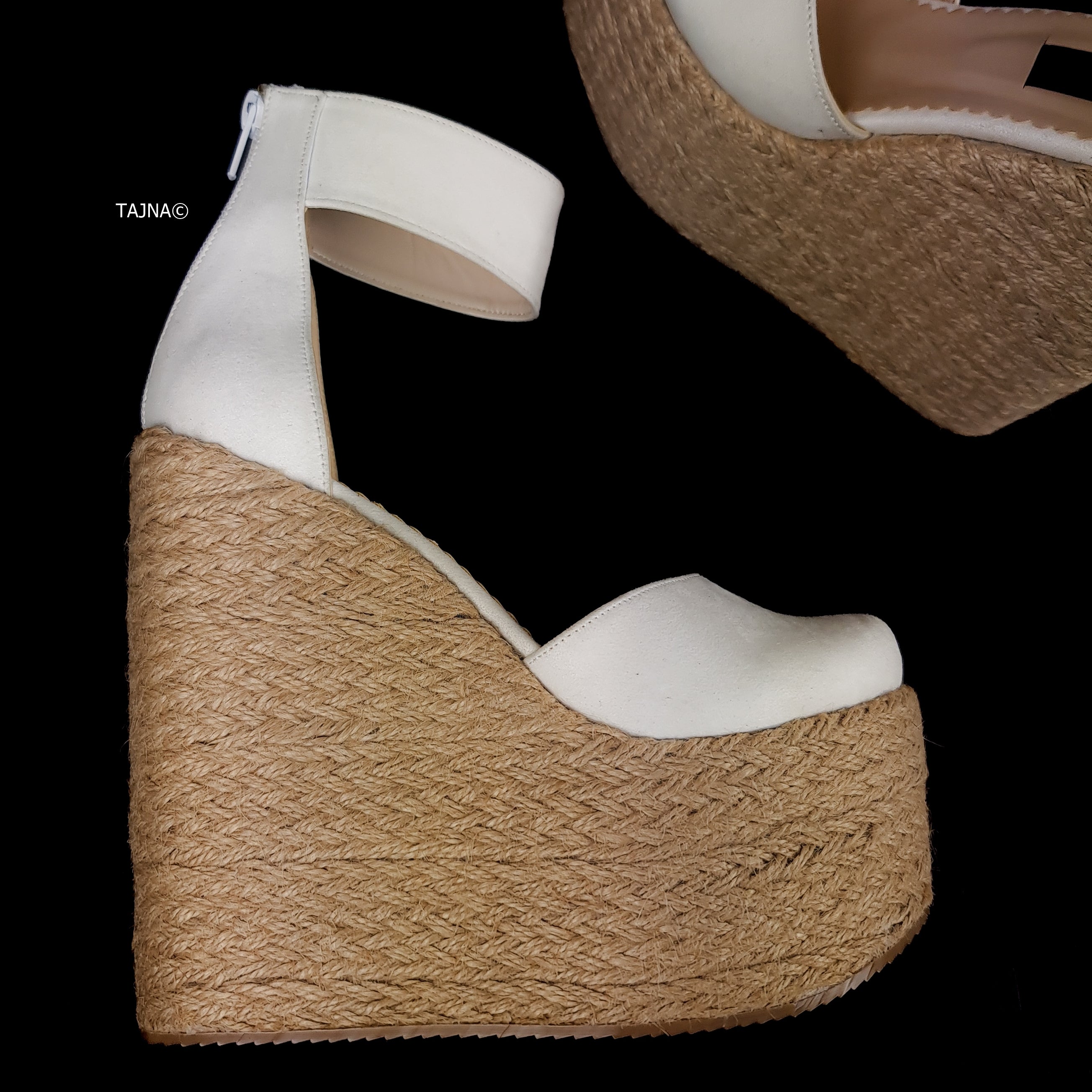 White Suede High Heel Platform Wedge Sandals: White Suede Wedge Sandals