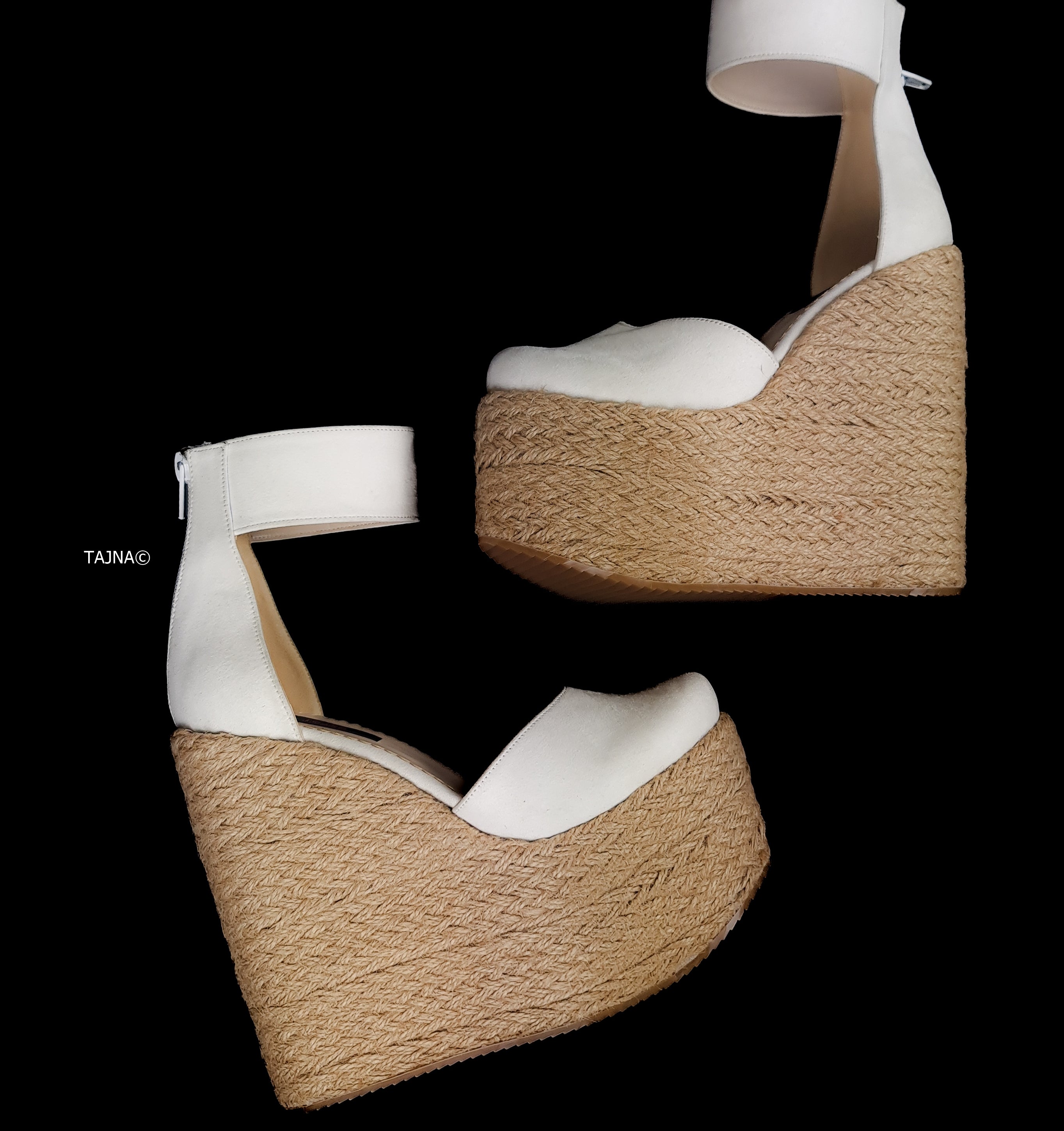 White Suede High Heel Platform Wedge Sandals: White Suede Wedge Sandals