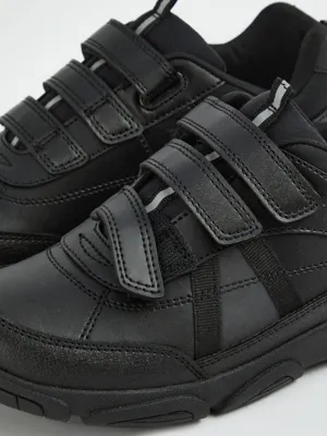 Wide Fit Black Triple Strap School Shoes by George at ASDA for School Wear