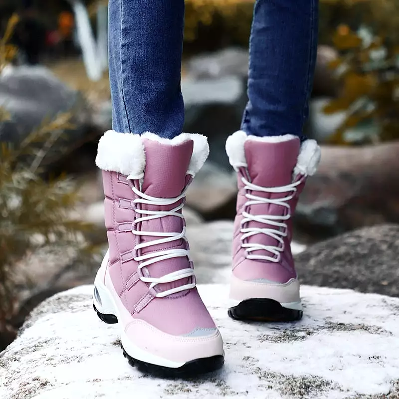 Winter Women Boots - High Quality, Warm Snow Boots - Lace-up, Comfortable Ankle Boots - Outdoor Waterproof Hiking Boots, Size 36