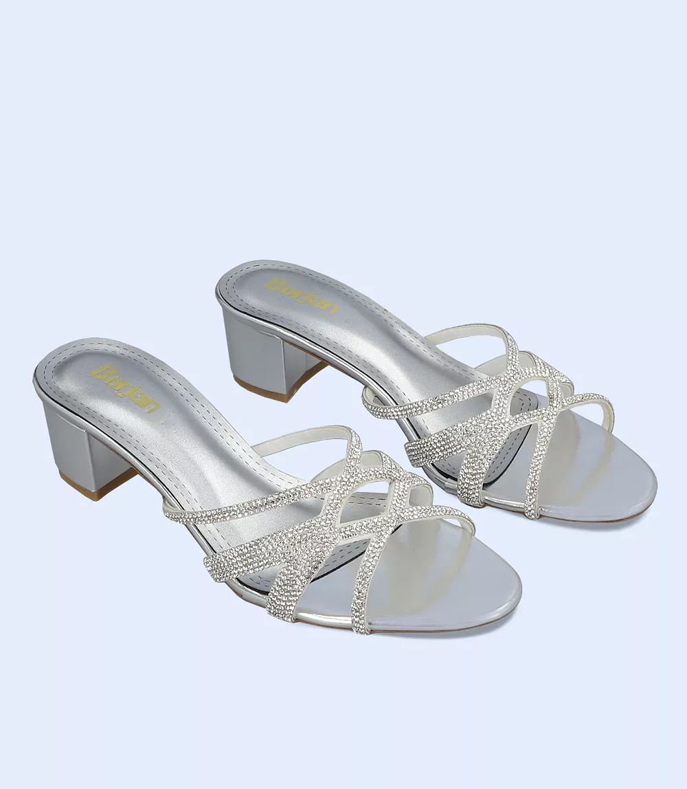 Women Formal Slipper Heels - BW9623 Silver