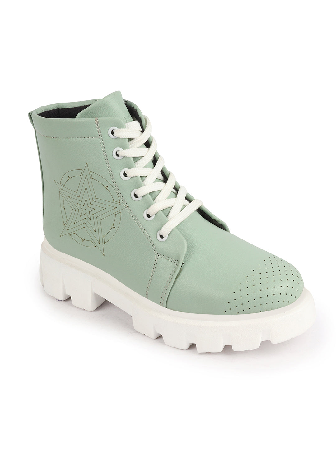 Women Green Winter High Top Boots