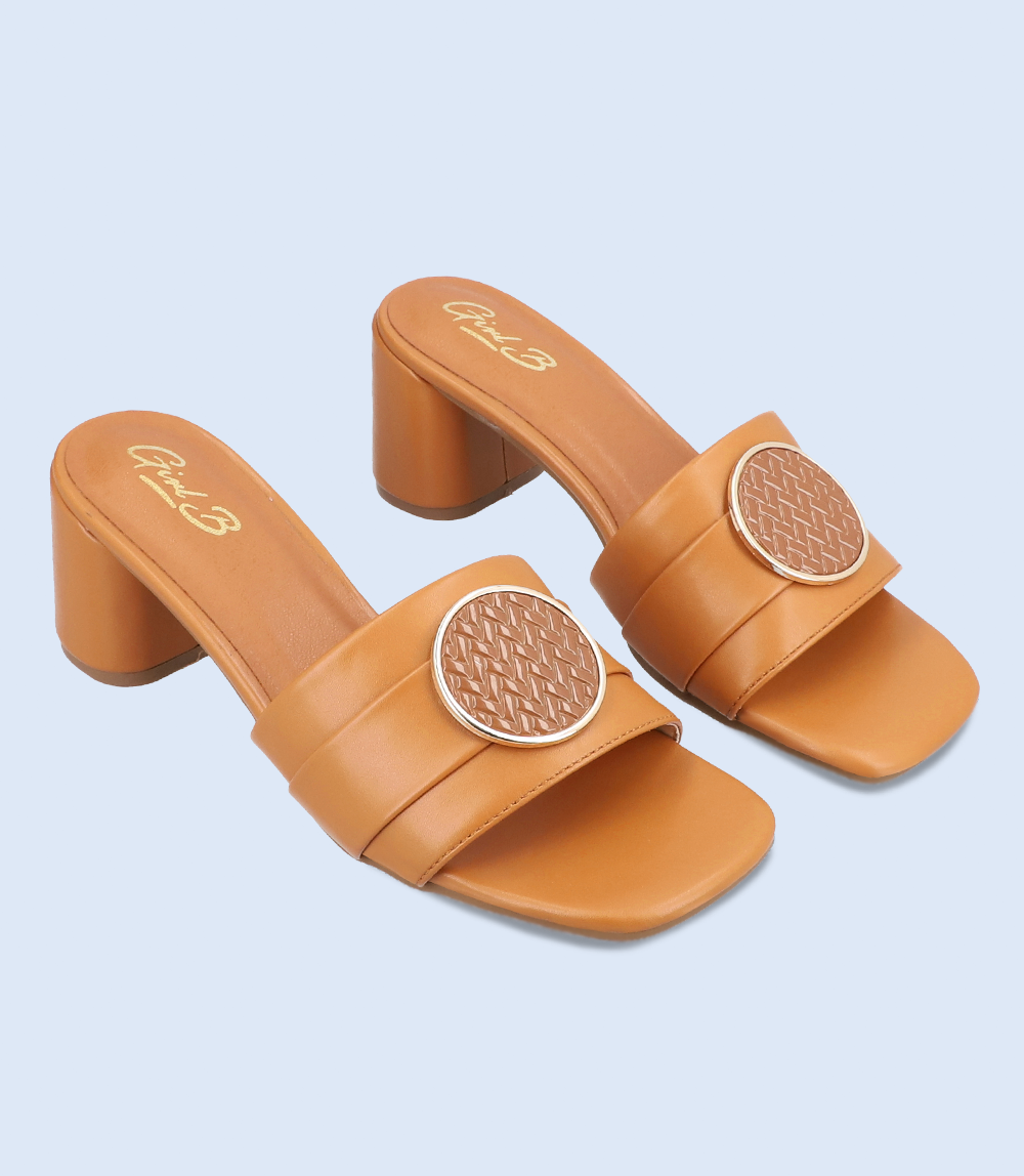 Women Slip-On Heels - BW7329 TAN Casual Slippers