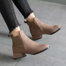 Women's Camel Black Ankle Boots for Autumn and Winter - Slip-On Ladies Shoes, Thick Heel - Bota Feminina