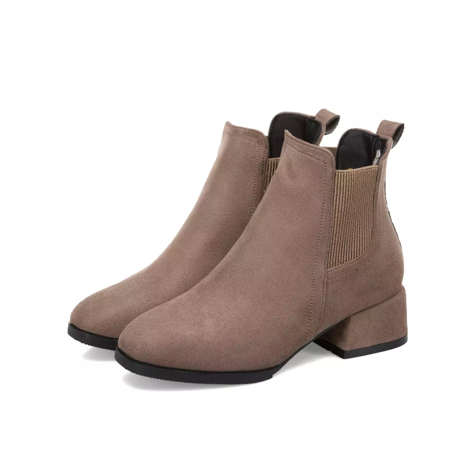 Women's Camel Black Ankle Boots for Autumn and Winter - Slip-On Ladies Shoes, Thick Heel - Bota Feminina