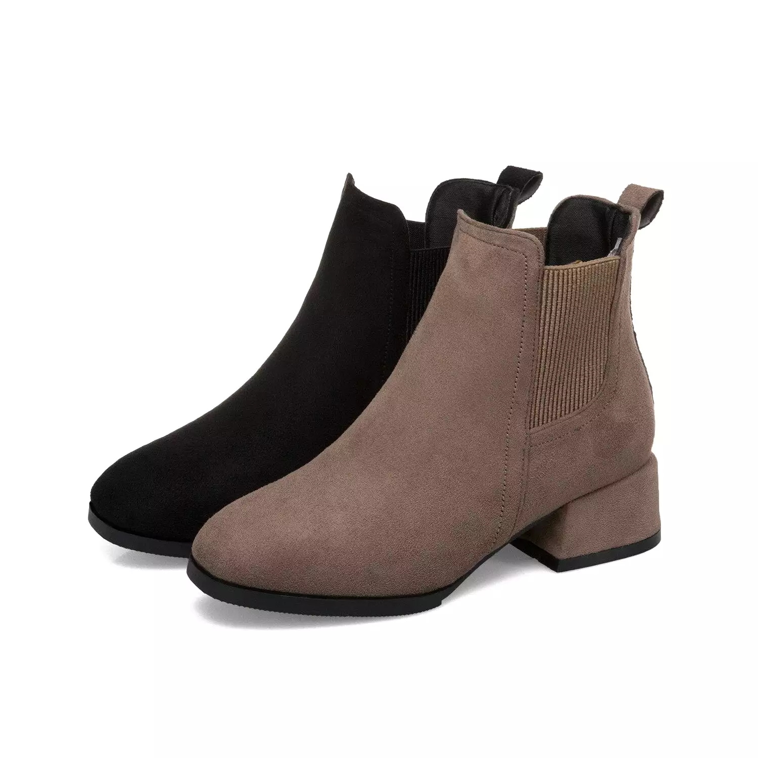 Women's Camel Black Ankle Boots for Autumn and Winter - Slip-On Ladies Shoes, Thick Heel - Bota Feminina