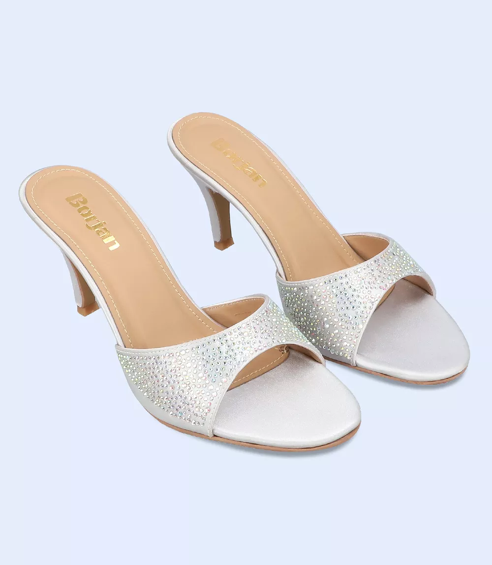 Women's Formal Slip-On Heels - BW9608 Silver