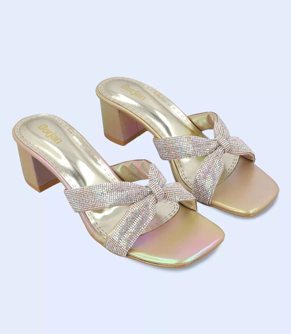 Women's formal slipper heels in dull gold color - BW9440