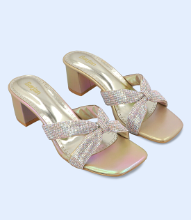 Women's formal slipper heels in dull gold color - BW9440