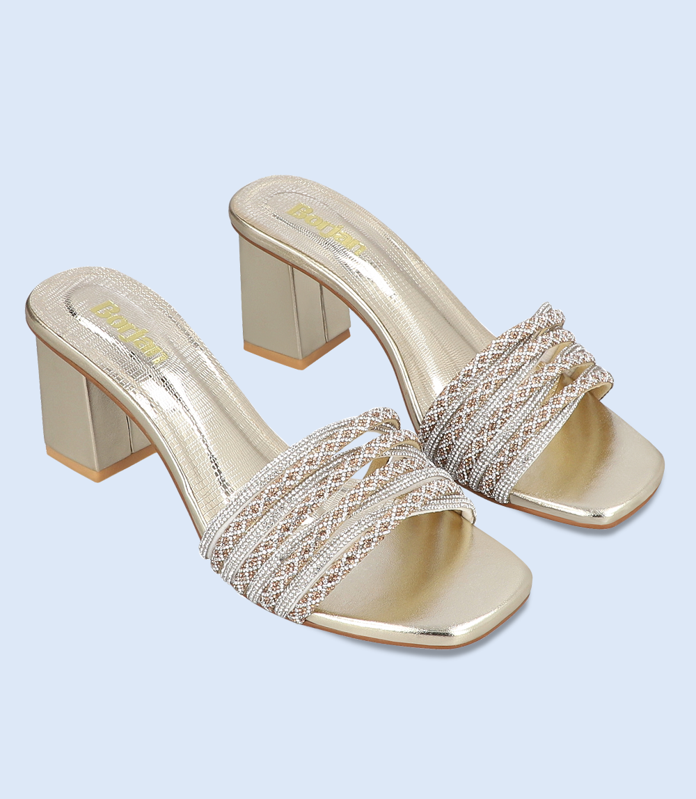 Women's Golden Slip-on Formal Heel Slippers | BW8693