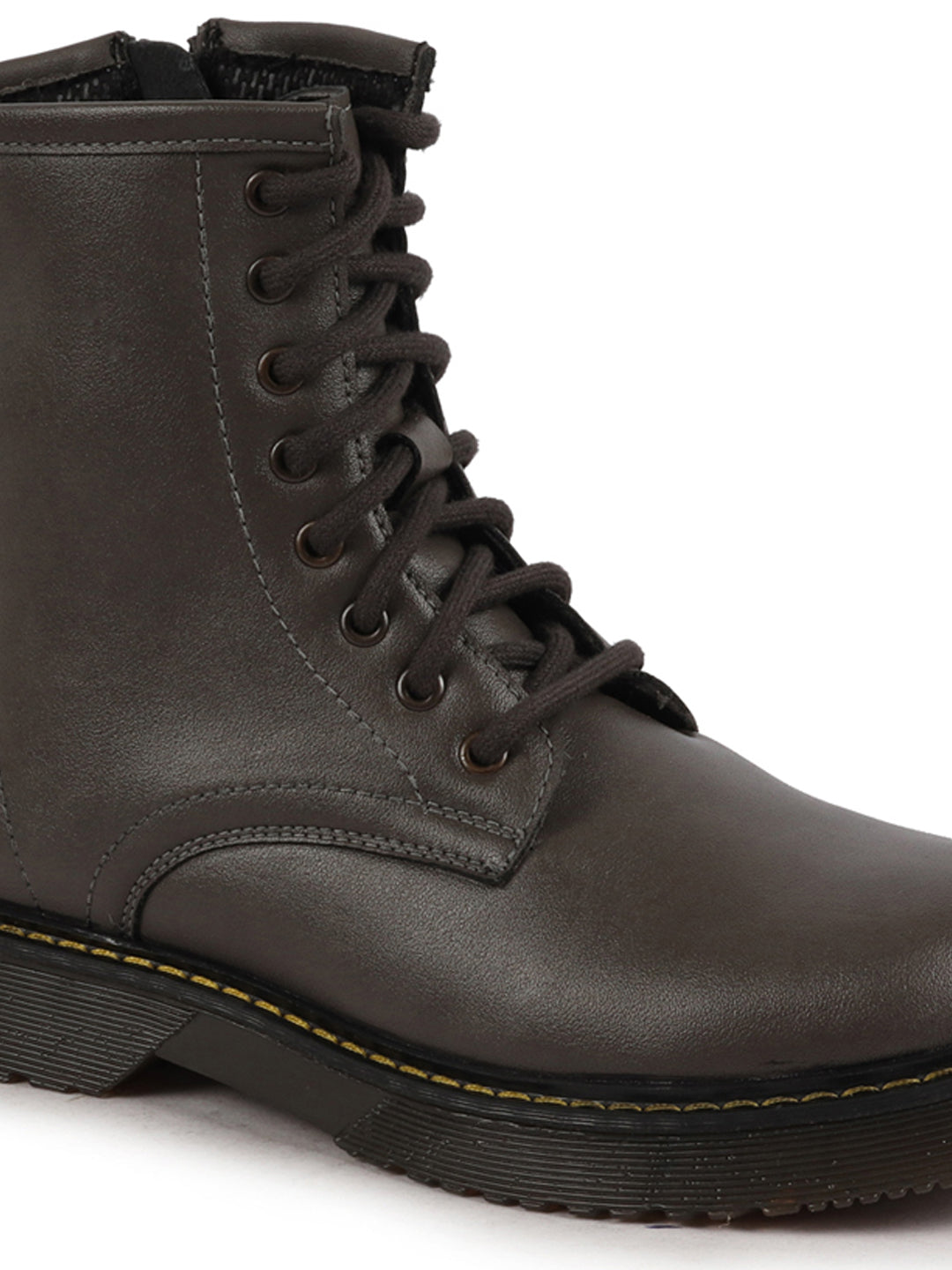 Women's Grey Classic High Ankle Boots: 8-Eye Lace Up Casual Long Boots for Travel & Trekking