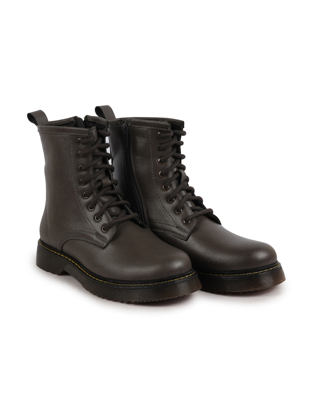 Women's Grey Classic High Ankle Boots: 8-Eye Lace Up Casual Long Boots for Travel & Trekking