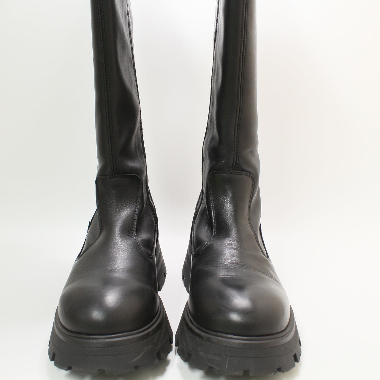 Women's Office Kaci Flared Heel Black Leather Knee Boots UK Size 7