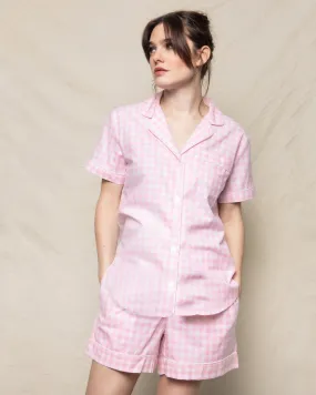 Women's Pink Gingham Twill Pajama Short Set