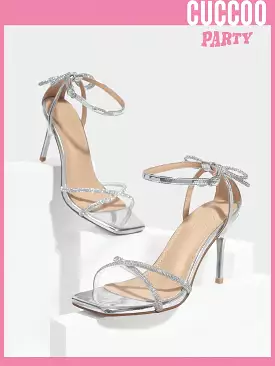 Women's Rhinestone Butterfly Sandals - Square Toe, Ankle Strap, High Heels - Perfect for Spring and Summer Prom