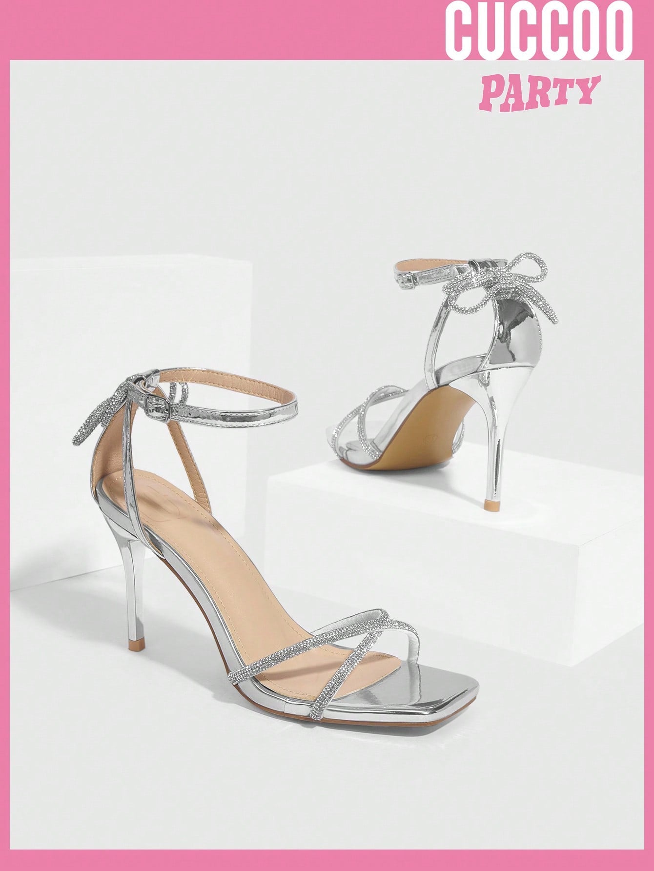 Women's Rhinestone Butterfly Sandals - Square Toe, Ankle Strap, High Heels - Perfect for Spring and Summer Prom