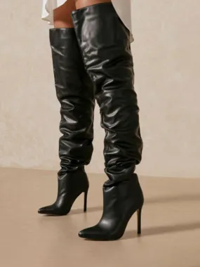 Wide Thigh High Stiletto Heel Pointy Toe Slouch Boots for Women.