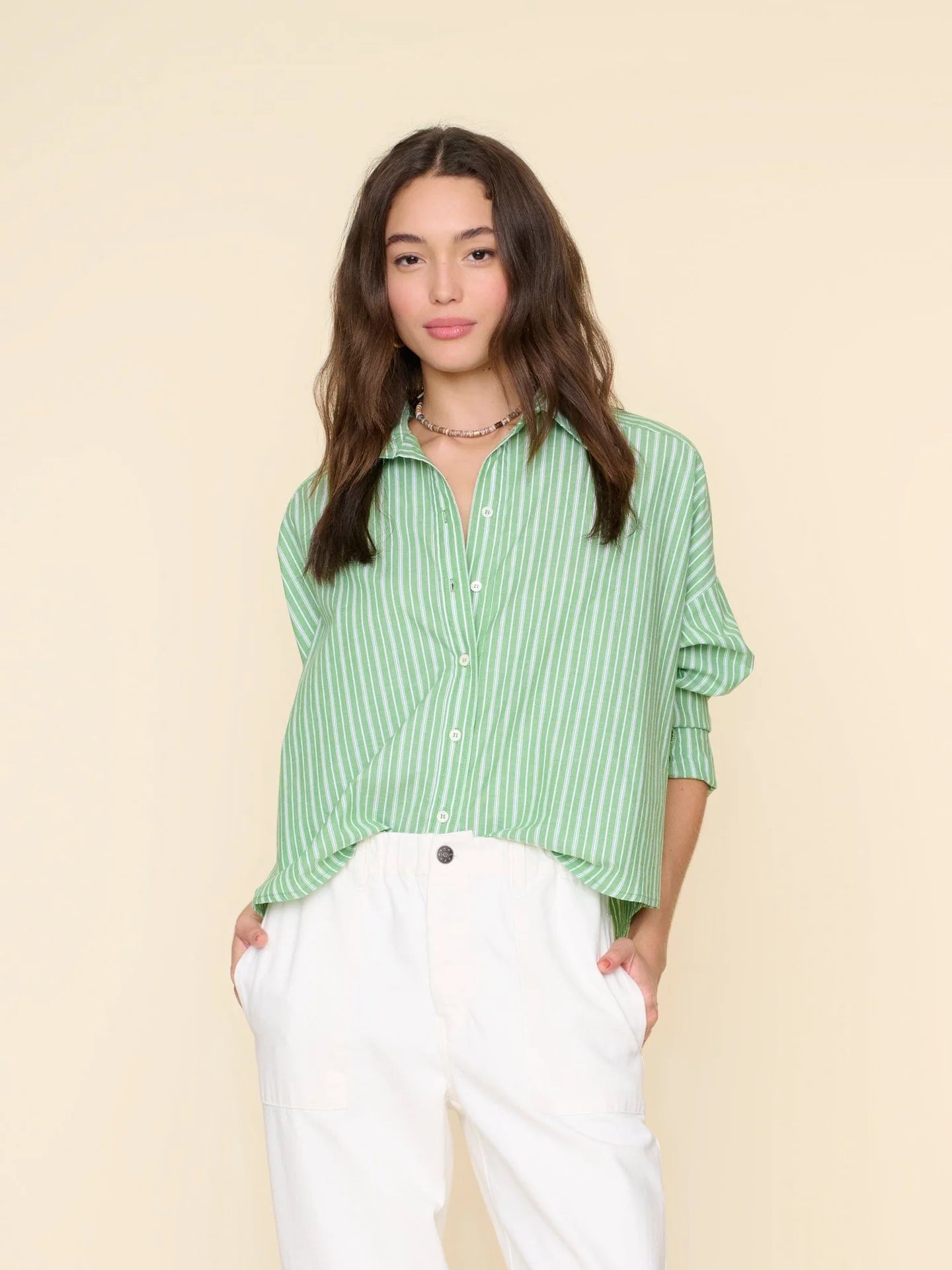 XIRENA Matcha Stripe Riley Shirt - Buy Now